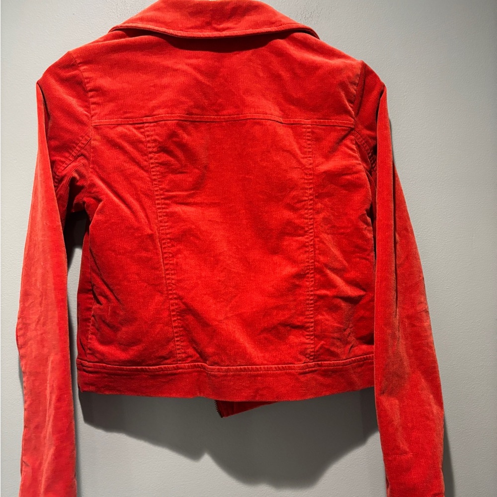 MODCLOTH | Red Orange Corduroy Moto Asymmetrical Zip Collar Jacket - Picture 4 of 5